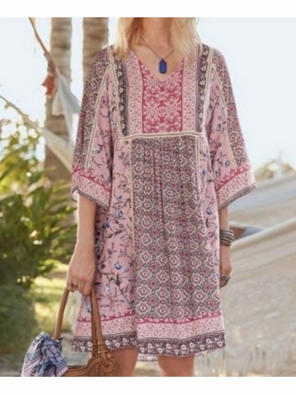 Sundance Pink Brown Floral Print dress